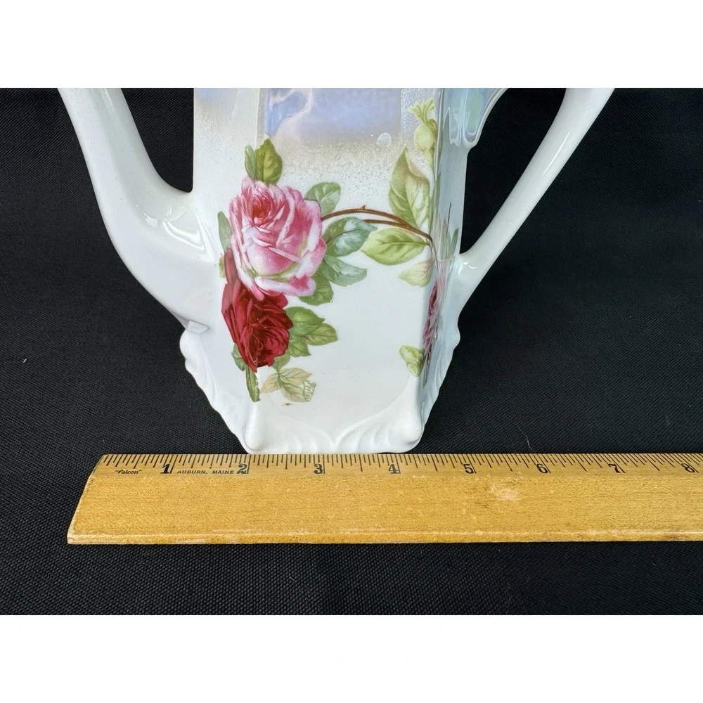 Antique German Blue Floral Glazed Porcelain Teapot Hexagonal Base 7